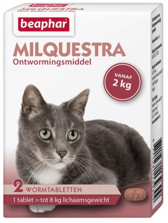 Afbeelding van 2 Tab. Ontworming Katten | 2 kg Tot 12 kg | Vleessmaak | Milquestra Voor De Beaphar