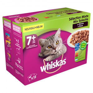 Afbeelding Whiskas 7+ Mix in saus pouches multipack 12 x 100g Per verpakking door Brekz.nl