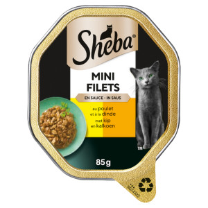 Sheba Mini Filets met kip en kalkoen in saus natvoer kat (kuipjes 85 g) Per 22 (22 x 85 g)