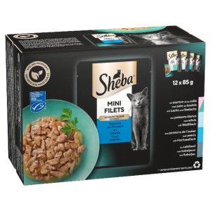 Sheba Mini Filets Vis Selectie in saus natvoer kat (zakjes 85 g) 2 x (12 x 85 g)