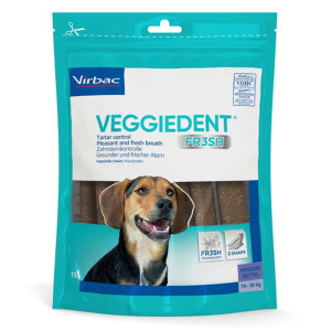 Virbac Veggiedent kauwstrips hond M 10-30kg (15 st). 3 verpakkingen